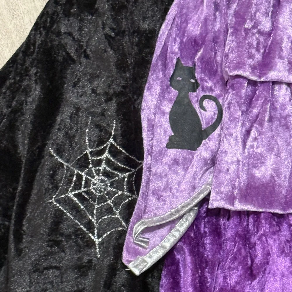 Kids Witch Costume‎ Dress Hat Spider Web Purple Black Halloween Magical  Dress